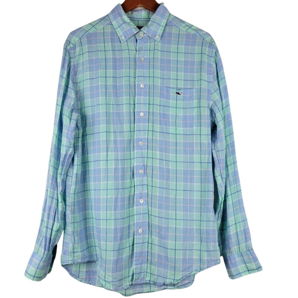 Vineyard Vines 100% Linen Tucker Shirt Mens Medium Classic Fit Pastel Plaid